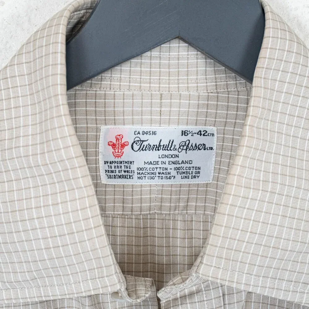 Turnbull & Asser Cotton Tan micro check Dress shirt size 16 1/2 - Picture 6 of 11